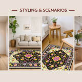 Ultra Soft Area Rug, Non Slip, Stain Resistant, Washable Area Rugs for Living Room, Bedroom, Sophisticated Multicolored Artful Motif(Black)