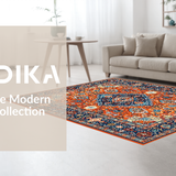 Ultra Soft Area Rug, Non Slip, Stain Resistant, Washable Area Rugs for Living Room, Bedroom, Bright Medallion Patterned Vibe(Orange)