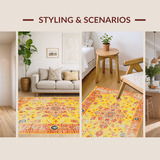 Ultra Soft Area Rug, Non Slip, Stain Resistant, Washable Area Rugs for Living Room, Bedroom, Whimsical Colorful Abstract Flourish(Yellow)