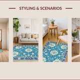 Ultra Soft Area Rug, Non Slip, Stain Resistant, Washable Area Rugs for Living Room, Bedroom, Coastal Elegance Floral Motif(Blue)