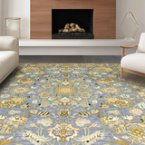 Ultra Soft Area Rug, Non Slip, Stain Resistant, Washable Area Rugs for Living Room, Bedroom, Luxurious Gold-Hued Botanical Design(Gray)