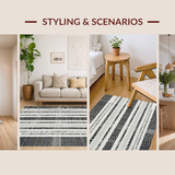 Ultra Soft Area Rug, Non Slip, Stain Resistant, Washable Area Rugs for Living Room, Bedroom, Linear Contrast Striped Carpet Runner with Alternating Bold and Narrow Bands(Gray)