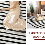 Ultra Soft Area Rug, Non Slip, Stain Resistant, Washable Area Rugs for Living Room, Bedroom, Geometric Stripe Pattern Rug Washable Indoor Outdoor(Black)