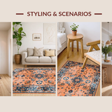 Ultra Soft Area Rug, Non Slip, Stain Resistant, Washable Area Rugs for Living Room, Bedroom, Contemporary Distressed Geometric Vibe(Orange)