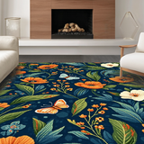 Ultra Soft Area Rug, Non Slip, Stain Resistant, Washable Area Rugs for Living Room, Bedroom, Chic Floral Fusion Elements(Blue)