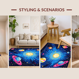Ultra Soft Area Rug, Non Slip, Stain Resistant, Washable Area Rugs for Living Room, Bedroom, Charming Cosmic Fantasy Illustration(Blue)