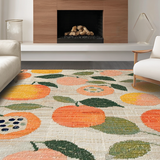 Ultra Soft Area Rug, Non Slip, Stain Resistant, Washable Area Rugs for Living Room, Bedroom, Blush Fruit Pattern Carpet Bright Orange Green White Design(Beige)