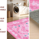 Ultra Soft Area Rug, Non Slip, Stain Resistant, Washable Area Rugs for Living Room, Bedroom, Vivid Seasonal Teal Accents(Pink)