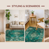 Ultra Soft Area Rug, Non Slip, Stain Resistant, Washable Area Rugs for Living Room, Bedroom, Eclectic Green Tinted Elegance(Blue)