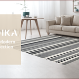 Ultra Soft Area Rug, Non Slip, Stain Resistant, Washable Area Rugs for Living Room, Bedroom, Chic Neutral Toned Linear Arrangement(Black)
