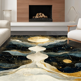 Ultra Soft Area Rug, Non Slip, Stain Resistant, Washable Area Rugs for Living Room, Bedroom, Liquid Celestial Waves Rug Abstract Sun Moon Phases with Flowing Star Trails(Blue)