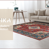 Ultra Soft Area Rug, Non Slip, Stain Resistant, Washable Area Rugs for Living Room, Bedroom, Rustic Floral Medallion Motif(Red)
