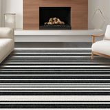 Ultra Soft Area Rug, Non Slip, Stain Resistant, Washable Area Rugs for Living Room, Bedroom, Graphic Dual-Tone Stripe with Evenly Spaced Parallel Lines in Classic Hues(Black)