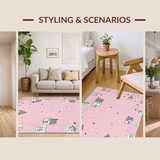 Ultra Soft Area Rug, Non Slip, Stain Resistant, Washable Area Rugs for Living Room, Bedroom, Bright Cheerful Interactive Design(Pink)