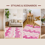 Ultra Soft Area Rug, Non Slip, Stain Resistant, Washable Area Rugs for Living Room, Bedroom, Aesthetic Scalloped Bow Rug with Graceful Loops and Soft Pink(Pink)