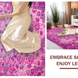 Ultra Soft Area Rug, Non Slip, Stain Resistant, Washable Area Rugs for Living Room, Bedroom, Vibrant Floral Medallion Elegance(Pink)