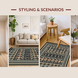 Ultra Soft Area Rug, Non Slip, Stain Resistant, Washable Area Rugs for Living Room, Bedroom, Rustic Trellis Motif with Soft Touch(Black)