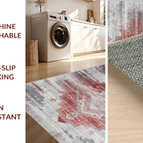 Ultra Soft Area Rug, Non Slip, Stain Resistant, Washable Area Rugs for Living Room, Bedroom, Rustic Textured Linear Pattern(Red)