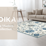 Ultra Soft Area Rug, Non Slip, Stain Resistant, Washable Area Rugs for Living Room, Bedroom, Fanciful Botanical Accent Design(Ivory)