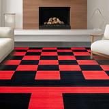 Ultra Soft Area Rug, Non Slip, Stain Resistant, Washable Area Rugs for Living Room, Bedroom, Chic Monochrome Checkered Layout(Red)