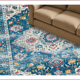 Ultra Soft Area Rug, Non Slip, Stain Resistant, Washable Area Rugs for Living Room, Bedroom, Elegant Retro Floral Composition(Blue)