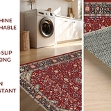 Ultra Soft Area Rug, Non Slip, Stain Resistant, Washable Area Rugs for Living Room, Bedroom, Rustic Earthy Toned Botanical Design(Red)