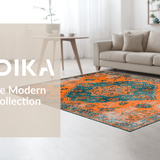 Ultra Soft Area Rug, Non Slip, Stain Resistant, Washable Area Rugs for Living Room, Bedroom, Minimalist Medallion Tiled Aesthetics(Orange)