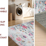 Ultra Soft Area Rug, Non Slip, Stain Resistant, Washable Area Rugs for Living Room, Bedroom, Minimalist Modern Soft Floral Arrangement(Gray)