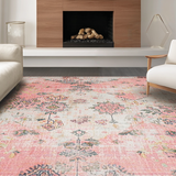 Ultra Soft Area Rug, Non Slip, Stain Resistant, Washable Area Rugs for Living Room, Bedroom, Radiant Soft Colorful Medallion Style(Pink)