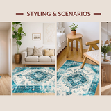 Ultra Soft Area Rug, Non Slip, Stain Resistant, Washable Area Rugs for Living Room, Bedroom, Serene Coastal Patterned Composition(Beige)