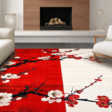 Ultra Soft Area Rug, Non Slip, Stain Resistant, Washable Area Rugs for Living Room, Bedroom, Chic Black and White Floral Design(Red)