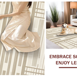 Ultra Soft Area Rug, Non Slip, Stain Resistant, Washable Area Rugs for Living Room, Bedroom, Artistic Abstract Fuzzy Shapes Theme(Beige)