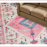 Ultra Soft Area Rug, Non Slip, Stain Resistant, Washable Area Rugs for Living Room, Bedroom, Elegant Vintage Tiled Composition(Pink)