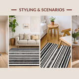Ultra Soft Area Rug, Non Slip, Stain Resistant, Washable Area Rugs for Living Room, Bedroom, Bold Stripe Symphony: Black & White Geometric Patterned Rug(Black)