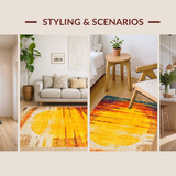 Ultra Soft Area Rug, Non Slip, Stain Resistant, Washable Area Rugs for Living Room, Bedroom, Rustic Distressed Circular Motif(Orange)
