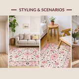 Ultra Soft Area Rug, Non Slip, Stain Resistant, Washable Area Rugs for Living Room, Bedroom, Whimsical Pink Green Botanical Pattern(Pink)