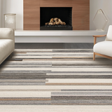 Ultra Soft Area Rug, Non Slip, Stain Resistant, Washable Area Rugs for Living Room, Bedroom, Contemporary Textured Line Arrangement(Gray)