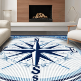 Ultra Soft Area Rug, Non Slip, Stain Resistant, Washable Area Rugs for Living Room, Bedroom, Sophisticated Compass Rose Arrangement(Blue)