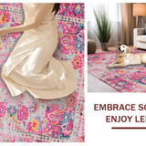Ultra Soft Area Rug, Non Slip, Stain Resistant, Washable Area Rugs for Living Room, Bedroom, Rustic Multi-Colored Tiled Pattern(Pink)
