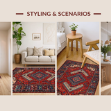 Ultra Soft Area Rug, Non Slip, Stain Resistant, Washable Area Rugs for Living Room, Bedroom, Contemporary Braided Tiled Aesthetic(Red)