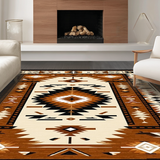 Ultra Soft Area Rug, Non Slip, Stain Resistant, Washable Area Rugs for Living Room, Bedroom, Vibrant Ethnic Symbolic Arrangement(Beige)