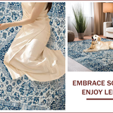 Ultra Soft Area Rug, Non Slip, Stain Resistant, Washable Area Rugs for Living Room, Bedroom, Sophisticated Transitional Damask Elegance(Blue)