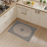 Beige and Neutral Ornate Floral Frame Beige Area Rug