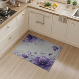 Washable Purple Watercolor Floral Area Rug - Low Pile & Non-Slip