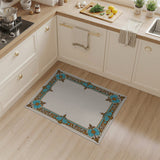Elegant Teal Gold Ornate Floral Border Rug