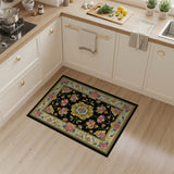 Black Persian Floral Area Rug with Pink Peonies Gold