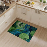 Lush Green Geometric Landscape Rug with Moonlit Trees