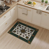 Teal Border Gold Starburst Floral Area Rug