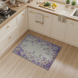 ODIKA Vintage Lilac Floral Washable Area Rug - Low Pile Non-Slip Aesthetic Carpet