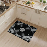 Stacked Vinyl Records Black White Area Rug